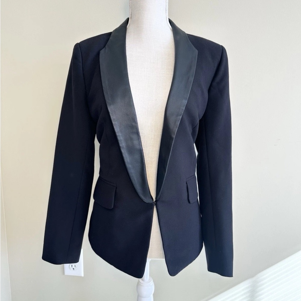 Dylan Gray 10 Women's Black Blazer with Leather Trim Lapel Cruise Time NWT